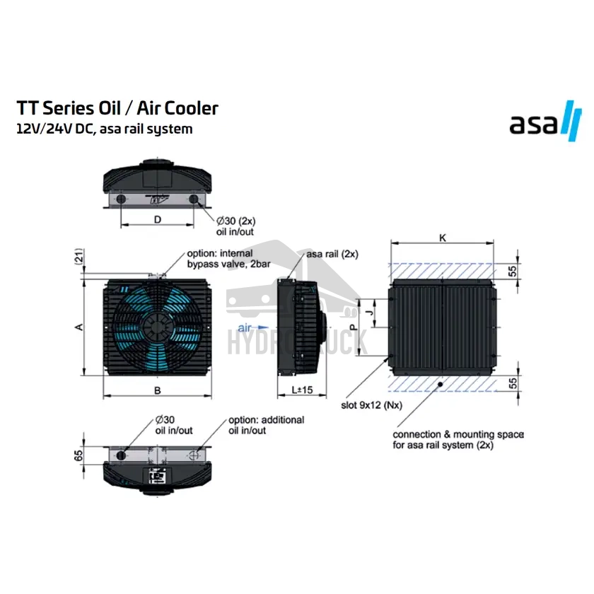 Vzduchový chladič hydraulického oleje ASA TT 05 12V DC ASATT05RD01