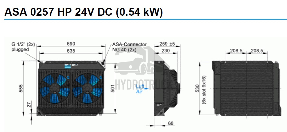 Vzduchový chladič hydraulického oleje ASA 257 24V DC ASA0257AD04