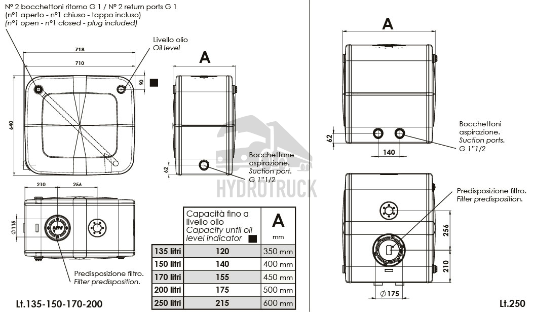 Hydraulická nádrž Diamond s bočními vstupy 135l 640x710x350mm hliníková 13591341369
