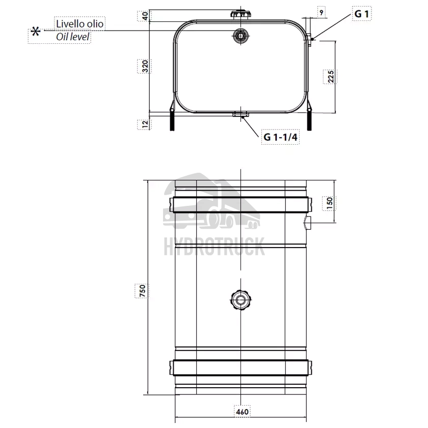 Hydraulická nádrž OMFB EASY 24 bez příruby pro filtr 100l 320x750x460mm lakovaná ocel H1GS2407570